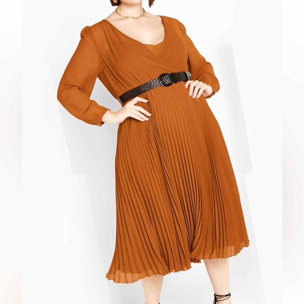 City Chic Women's Plus Size Precious Pleat Dress, Caramel NWT